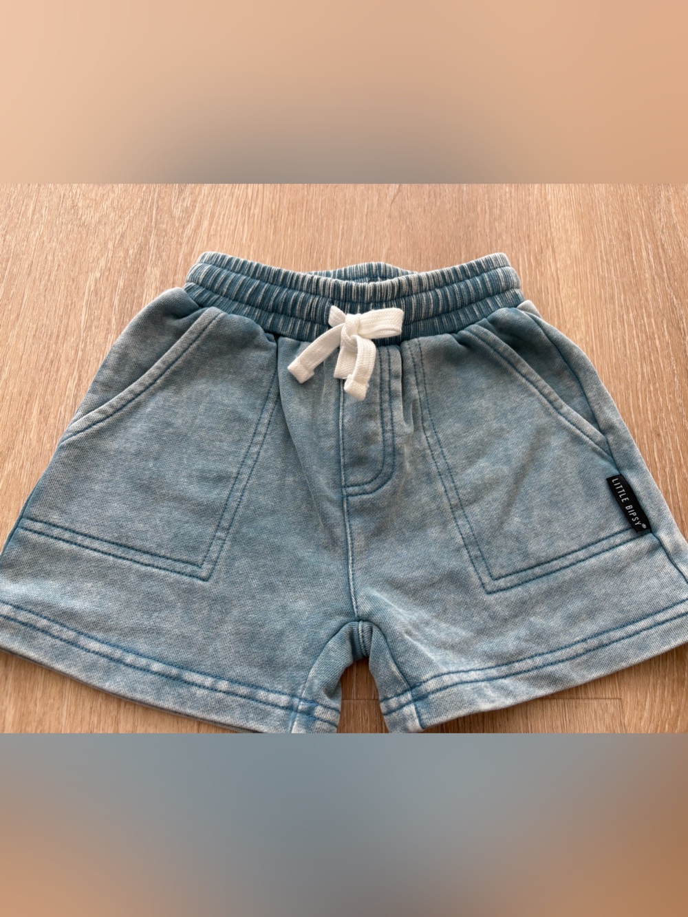 Little Bipsy Light Denim Blue Ribbed Knit Shorts